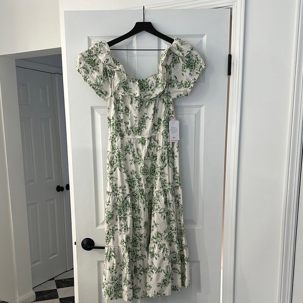 Rachel Parcell White and Green Puff Sleeve Sundress